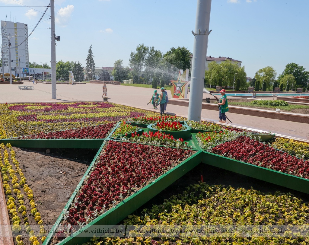 На площади Победы в Витебске появились новые инсталляции в виде  пятиконечной звезды